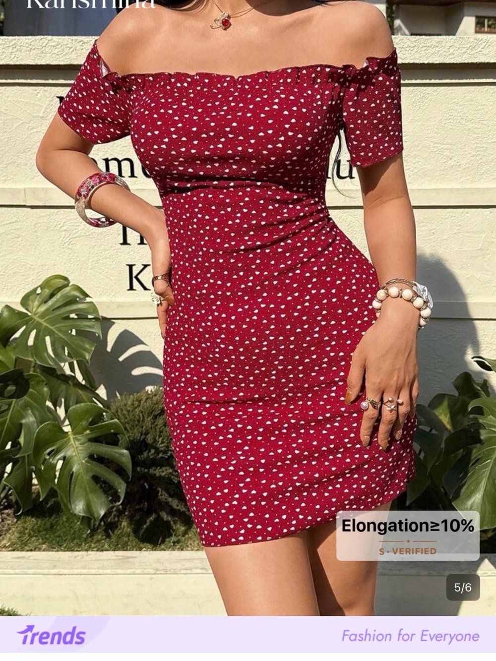 SHEIN Red Off-Shoulder Heart Print Mini Dress